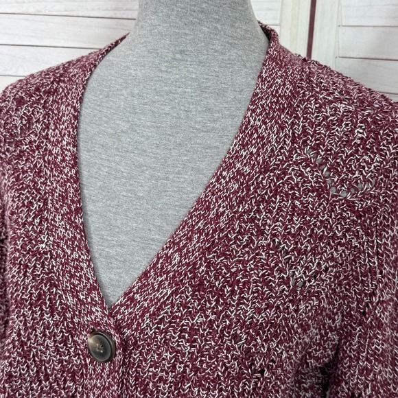 Old Navy Marled‎ Pointelle Knit V Neck Crop Cardigan Sweater Burgundy Red Small - Picture 7 of 14